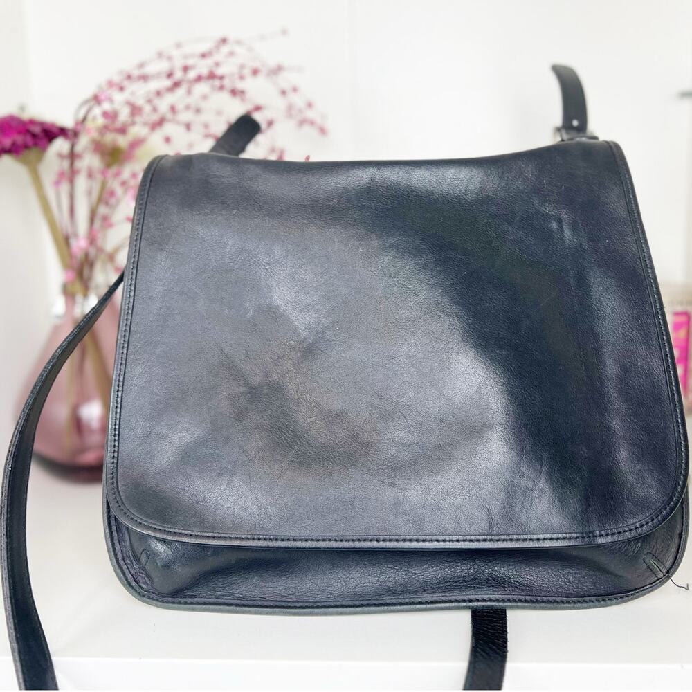 Vintage Coach Legacy Slim Hippie Leather Flap Saddle‎ Crossbody Bag 9134 Black